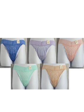 Jenni Women's Plus Size Lace Thong Panty, Variety 5-Pack , One Size (1X, 2X, 3X)